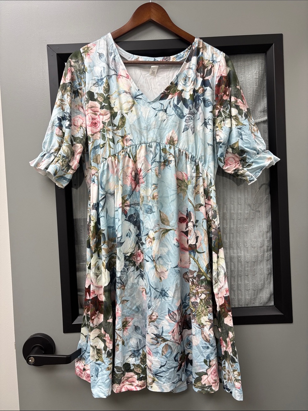 Light Blue Floral V-Neck Women's Dress